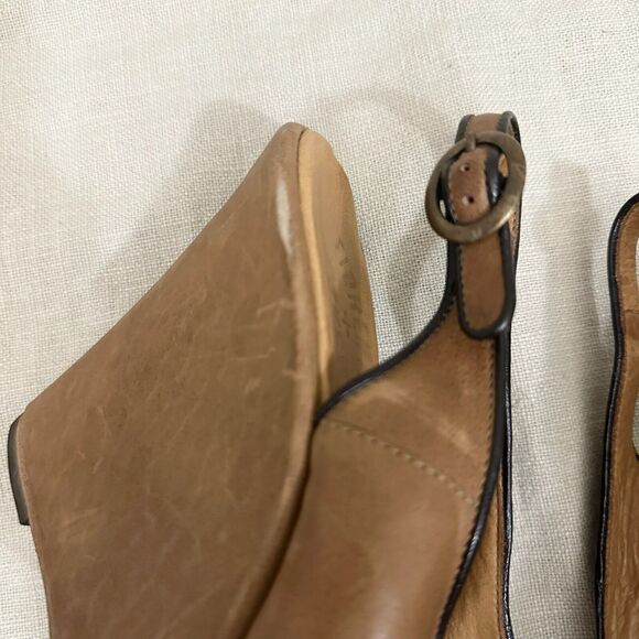 FIORENTINI + Baker Peep-Toe Wedge Slingback Sandals in Tan Leather - Picture 6 of 12